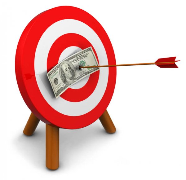 arrow pinning dollar bill to target